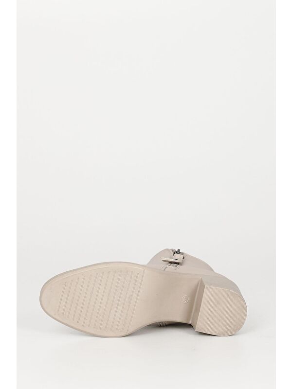 BEJ Yuvarlak Burun Topuklu Fermuarlı Püsküllü Kadın Günlük Bot 35764 - Görsel 8