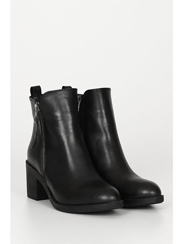 SİYAH Yuvarlak Burun Topuklu Fermuarlı Püsküllü Kadın Günlük Bot 35764 - Görsel 3