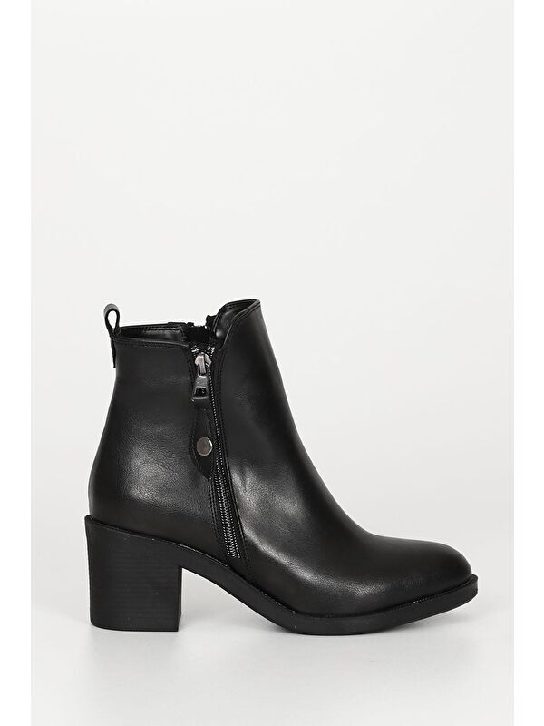 SİYAH Yuvarlak Burun Topuklu Fermuarlı Püsküllü Kadın Günlük Bot 35764 - Görsel 5