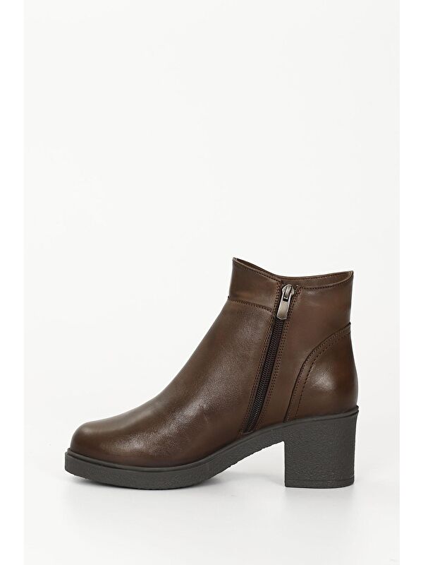 KAHVERENGİ Hakiki Deri Yuvarlak Burun Fermuarlı Kadın Günlük Bot 52423 - Görsel 7