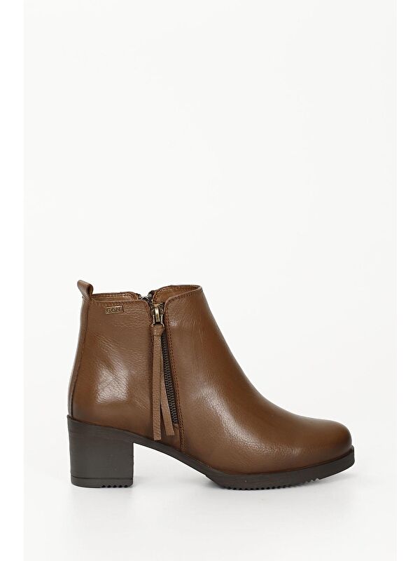 TABA Hakiki Deri Yuvarlak Burun Topuklu Kauçuk Taban Fermuarlı Kadın Günlük Bot 51460 - Görsel 5