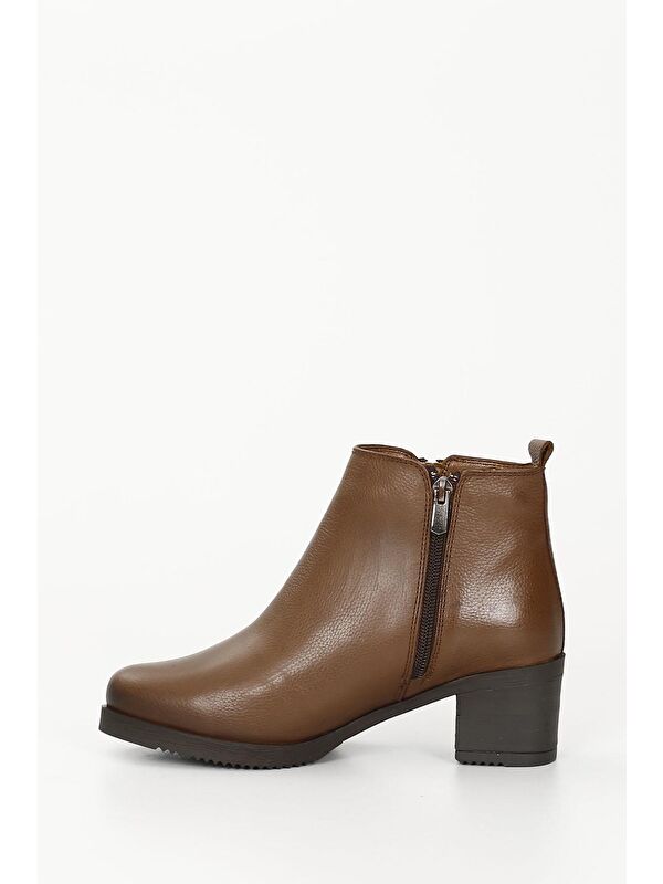 TABA Hakiki Deri Yuvarlak Burun Topuklu Kauçuk Taban Fermuarlı Kadın Günlük Bot 51460 - Görsel 7