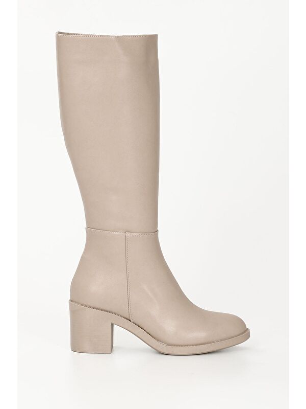 NUDE Yuvarlak Burun Topuklu Fermuarlı Kadın Günlük Çizme 35760 - Görsel 5