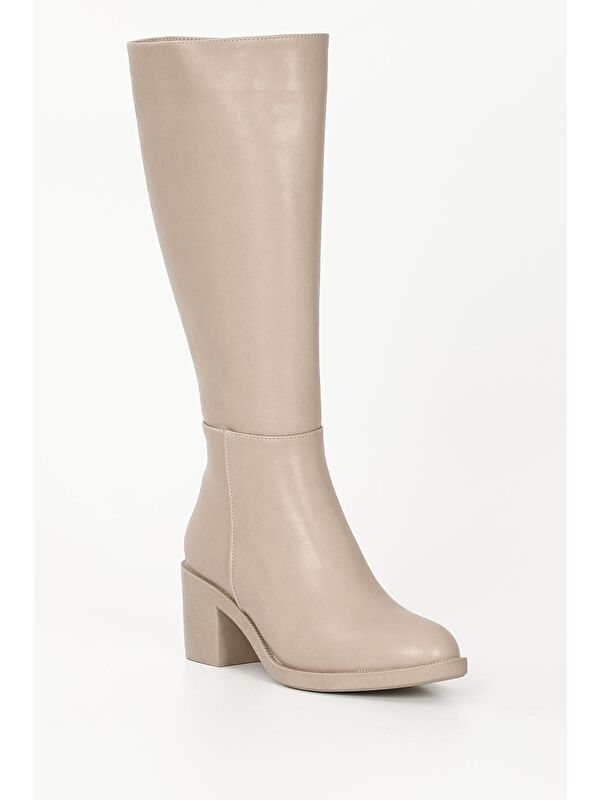 NUDE Yuvarlak Burun Topuklu Fermuarlı Kadın Günlük Çizme 35760 - Görsel 6