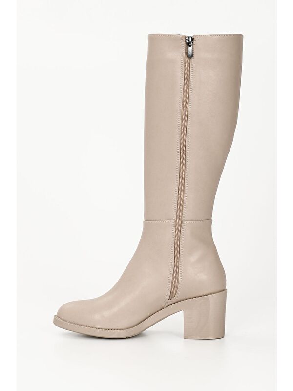 NUDE Yuvarlak Burun Topuklu Fermuarlı Kadın Günlük Çizme 35760 - Görsel 7