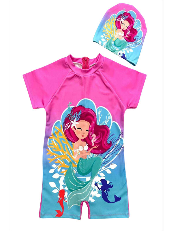 My Kids Wear Karakter Desenli Fermuarlı Kız Çocuk Mayo