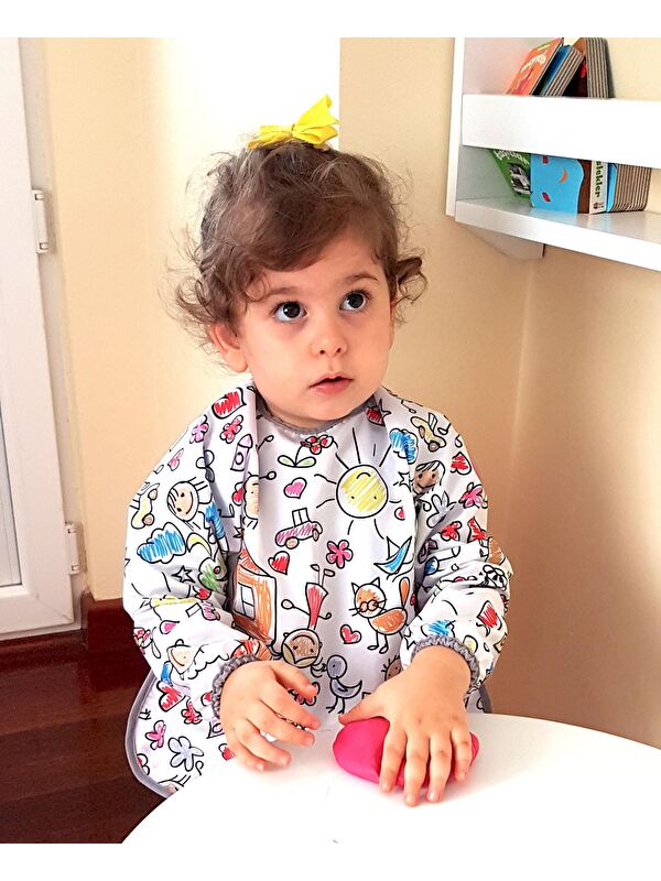 Yorni 2-4yaş, Family, Uzun Kollu, Sıvı Geçirmez, Makinede Yıkanabilir, Cepli, Cırtlı Bebek Mama Önlüğü