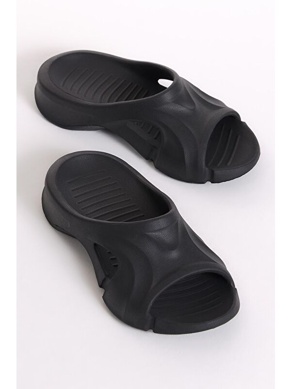 Unisex Siyah Desenli Kalın Tabanlı Eva Terlik - Görsel 2