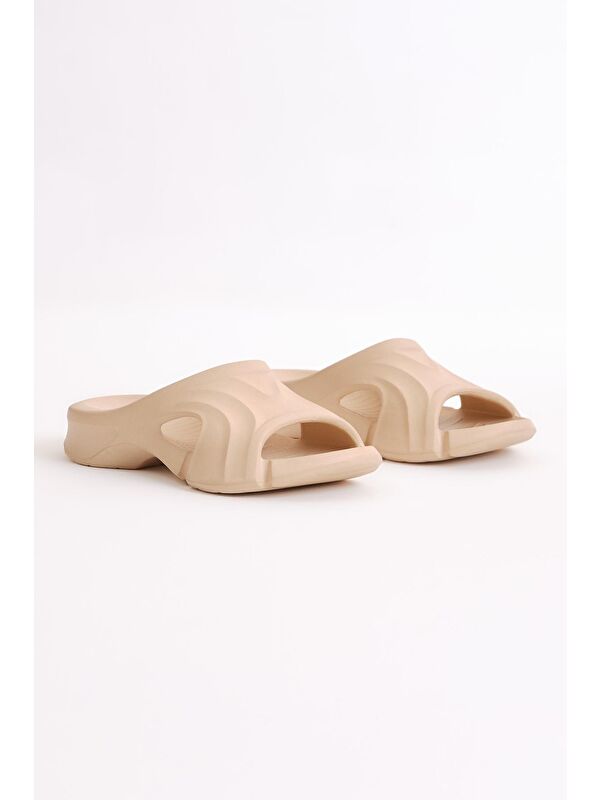 Unisex Bej Desenli Kalın Tabanlı Eva Terlik - Görsel 4