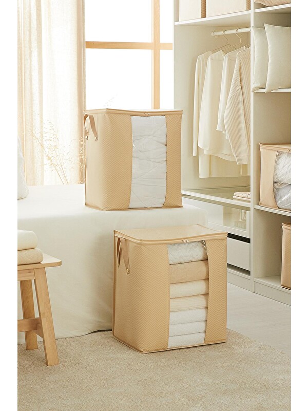 Ocean Home Textile 2'li Pvc Pencereli Bej Balıksırtı Hurç Set