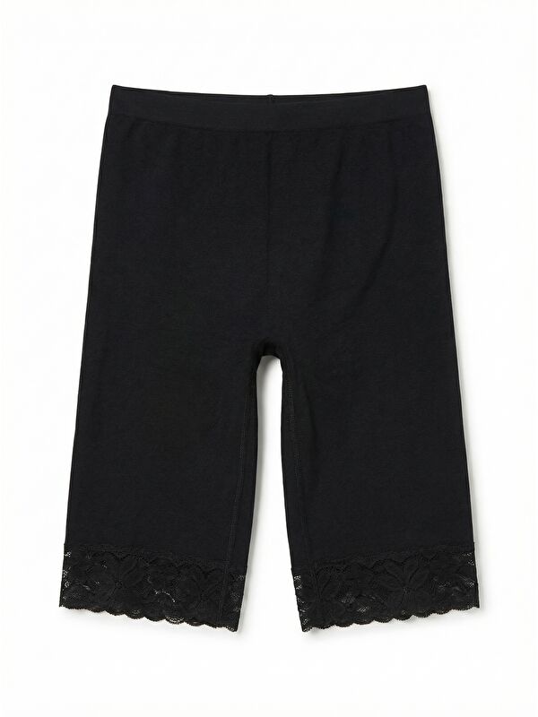 C&City C13004 Kadın Seamless Dantelli Paçalı Uzun Boxer Siyah