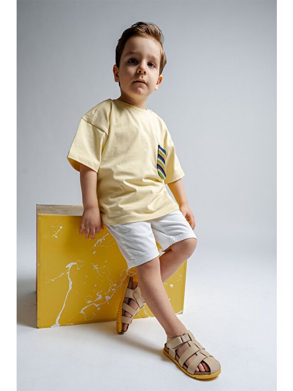 Unisex Çocuk Açık Sarı Hakiki Deri Mantar Tabanlı Günlük Çocuk Sandalet - Görsel 3