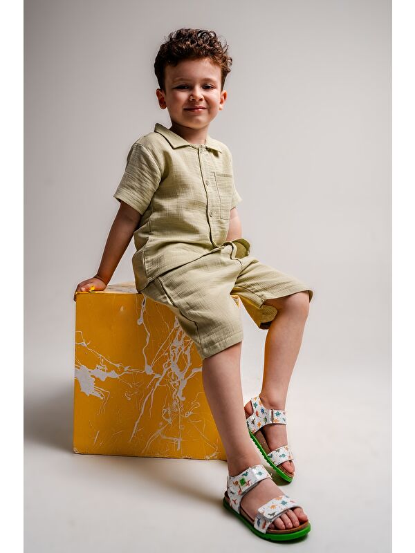 Erkek Çocuk Dino Hakiki Deri Mantar Tabanlı Günlük Çocuk Sandalet - Görsel 3