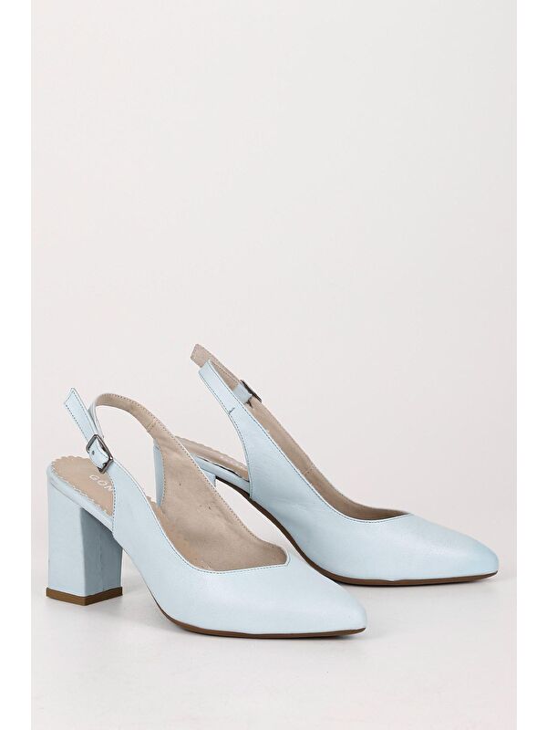 MAVİ Hakiki Deri Sivri Burun Yüksek Kalın Topuklu Arkası Açık Kadın Yazlık Ayakkabı 24174 - Görsel 3