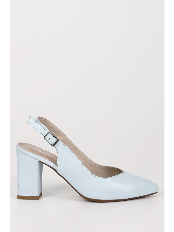 MAVİ Hakiki Deri Sivri Burun Yüksek Kalın Topuklu Arkası Açık Kadın Yazlık Ayakkabı 24174 - Görsel 5