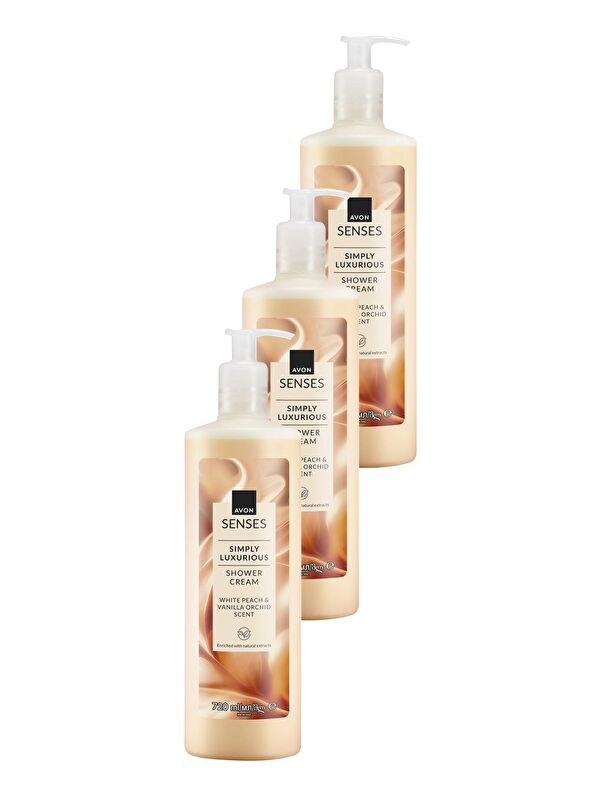 AVON Simply Luxurious Beyaz Şeftali ve Vanilya Orkide Kokulu Duş Kremi 720 Ml. Üçlü Set