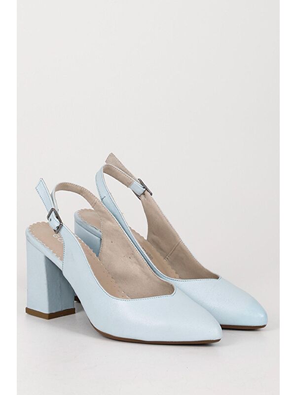 MAVİ Hakiki Deri Sivri Burun Yüksek Kalın Topuklu Arkası Açık Kadın Yazlık Ayakkabı 24174 - Görsel 6