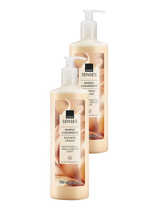 AVON Simply Luxurious Beyaz Şeftali ve Vanilya Orkide Kokulu Duş Kremi 720 Ml. İkili Set
