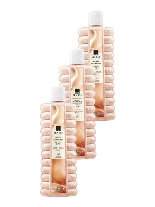 AVON Simply Luxurious Beyaz Şeftali ve Vanilya Orkide Kokulu Banyo Köpüğü 500 Ml. Üçlü Set