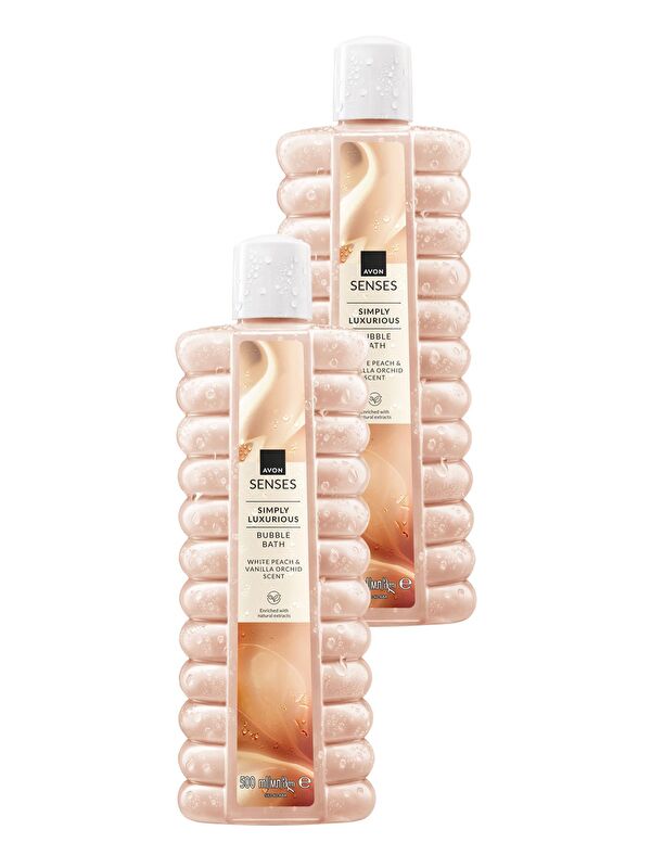 AVON Simply Luxurious Beyaz Şeftali ve Vanilya Orkide Kokulu Banyo Köpüğü 500 Ml. İkili Set
