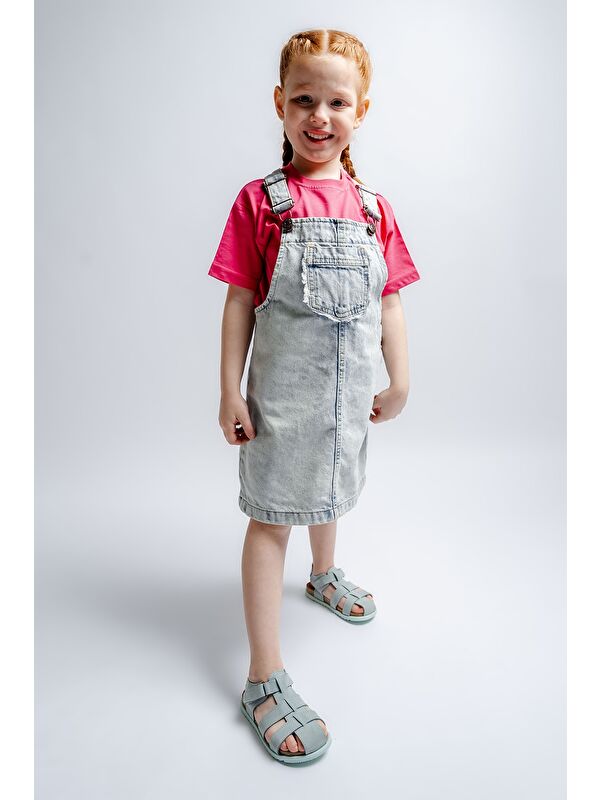 Unisex Çocuk Su Yeşili Hakiki Deri Mantar Tabanlı Günlük Çocuk Sandalet - Görsel 3