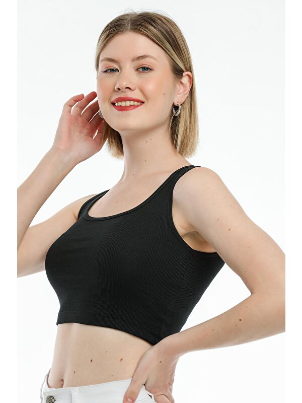 Süperlife Kadın Crop Örme Slim Fit Atlet-Tişort SPR21Y19