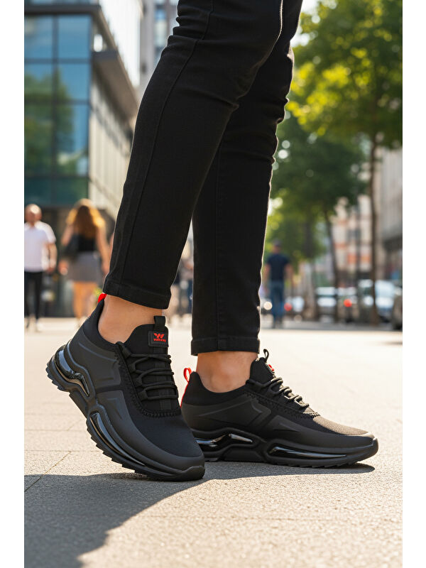 Siyah Kırmızı Bağcıklı Hafif Esnek Erkek Spor Ayakkabı Than 836 M - Görsel 4