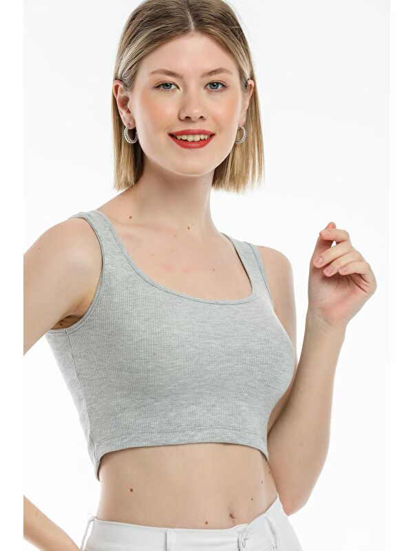 Süperlife Kadın Crop Örme Slim Fit Atlet-Tişort SPR21Y19