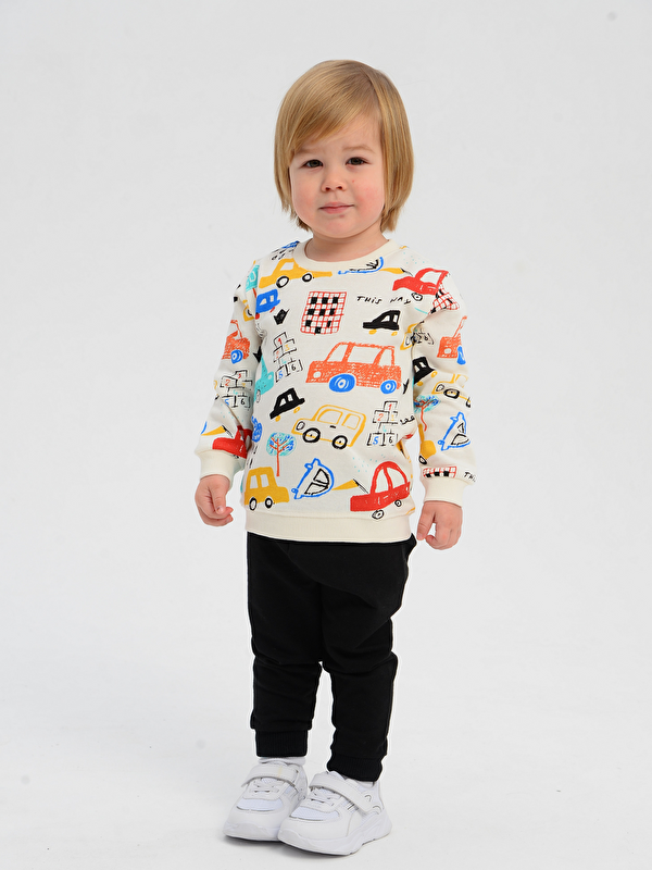 Luggi Baby Bisiklet Yaka Baskılı Erkek Bebek Sweatshirt ve Eşofman Alt 2'li
