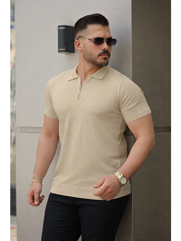 Comstar Erkek Fermuarlı Polo Yaka Slim Fit Triko Tişört