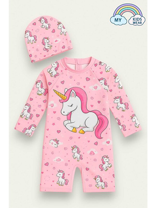 My Kids Wear Kız Cocuk Uzun Kollu ve Fermuarlı Mayo Takımı 3 -10 Yas 11905