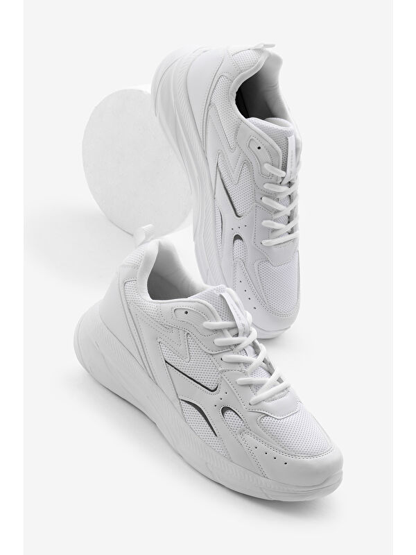 Erkek Beyaz Faylon Taban Nefes Alabilen Kumaş Reflektörlü Dalgalı Desenli Spor Ayakkabı - Görsel 2