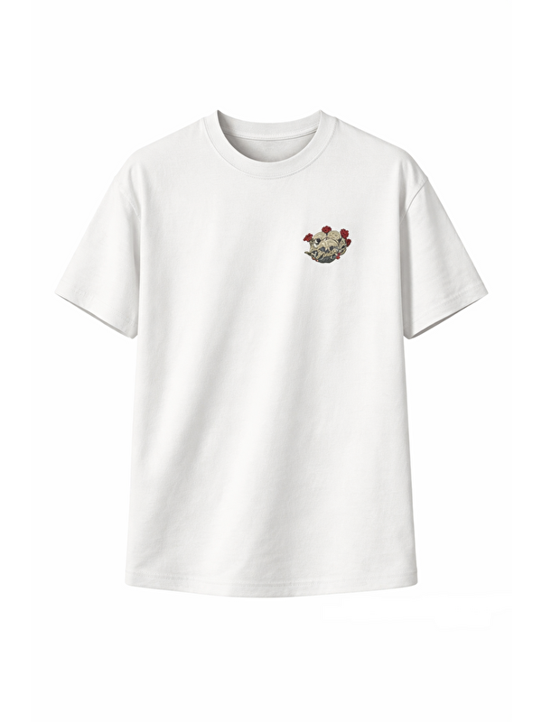 Jane's Unisex Bisiklet Yaka Baskılı Oversize T-Shirt - Beyaz