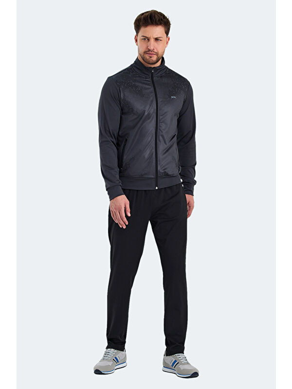SLAZENGER RECOGNIZE Erkek Fermuarlı Dik Yaka Cepli Koyu Gri Eşofman Takımı
