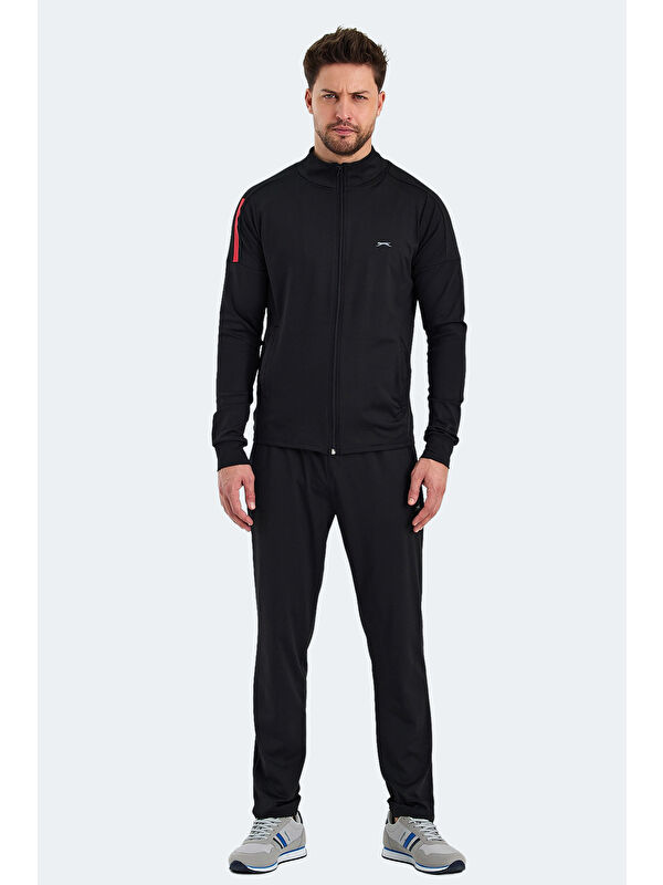 SLAZENGER RARELY Erkek Fermuarlı Dik Yaka Cepli Siyah Eşofman Takımı