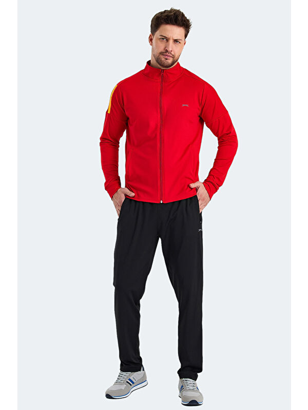 SLAZENGER RARELY Erkek Fermuarlı Dik Yaka Cepli Kırmızı Eşofman Takımı