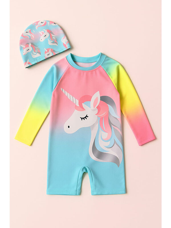 My Kids Wear Kız Cocuk Uzun Kollu ve Fermuarlı Mayo Takımı 3 -10 Yas 11908