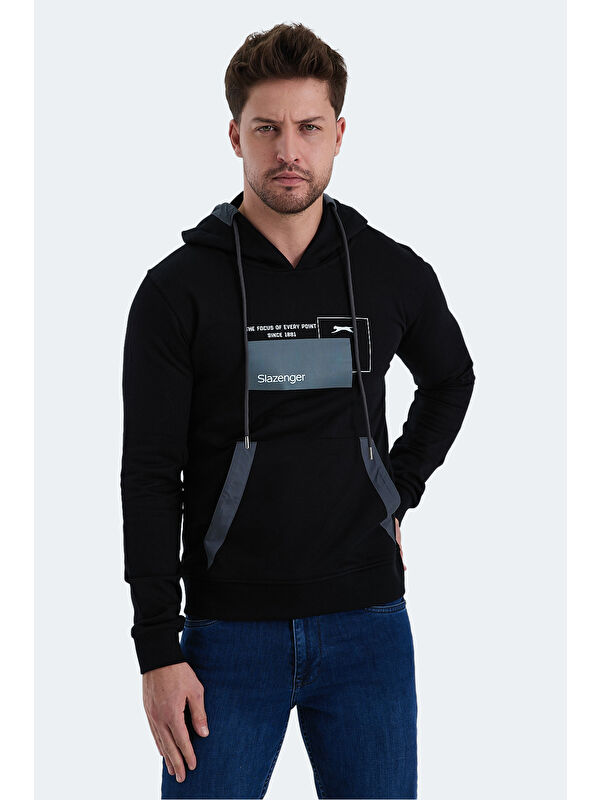 SLAZENGER Erkek Kapüşonlu Sweatshirt Hoodie Siyah