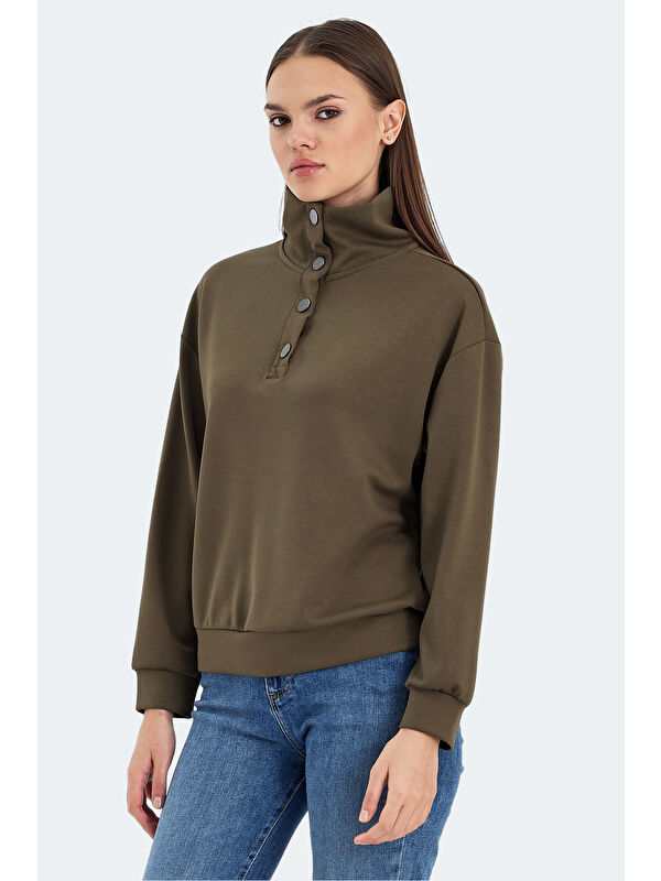 SLAZENGER VIDAL Oversize Kadın Haki Sweatshirt