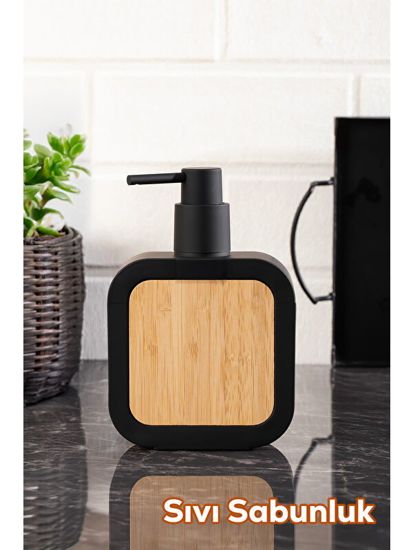 Porsima 3147 Banyo ve Mutfak Sıvı Sabunluk 400ML Siyah-Ahşap
