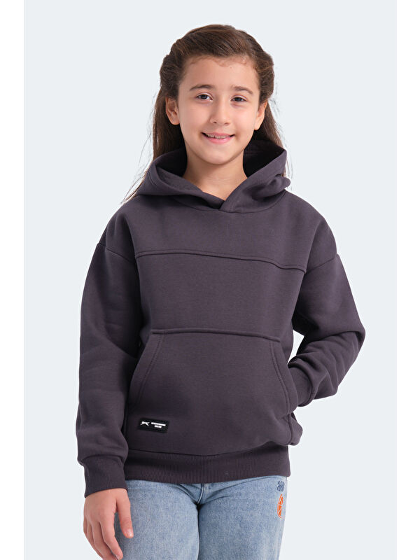SLAZENGER LENE Unisex Çocuk Kapüşonlu Cepli Koyu Gri Sweatshirt