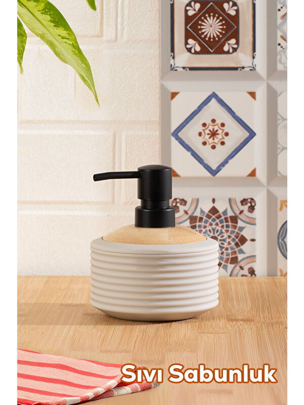 Porsima 3126 Banyo ve Mutfak Sıvı Sabunluk 350ML Taupe-Ahşap