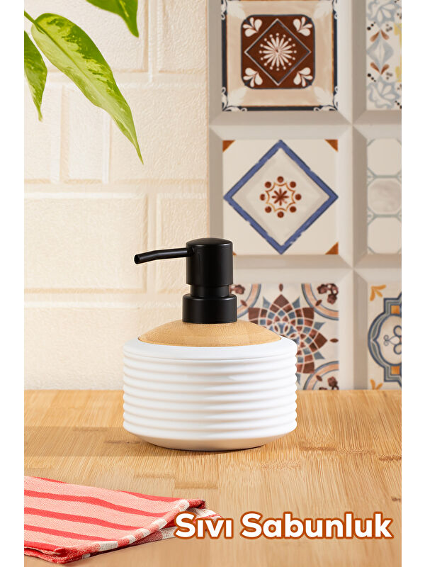 Porsima 3125 Banyo ve Mutfak Sıvı Sabunluk 350ML Beyaz-Ahşap
