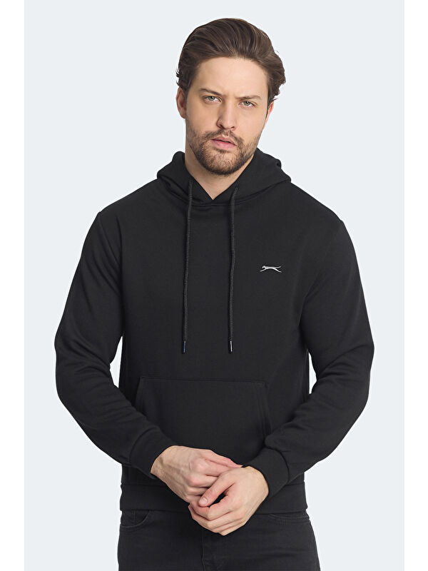 SLAZENGER KICKSON IN Erkek Kapüşonlu Cepli Siyah Sweatshirt