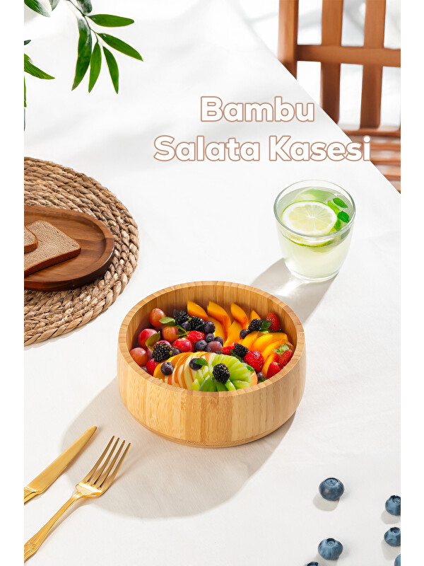 Porsima 2074 Orta Boy Doğal Bambu Salata Kasesi 18cm
