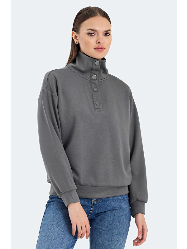 SLAZENGER VIDAL Oversize Kadın Koyu Gri Sweatshirt