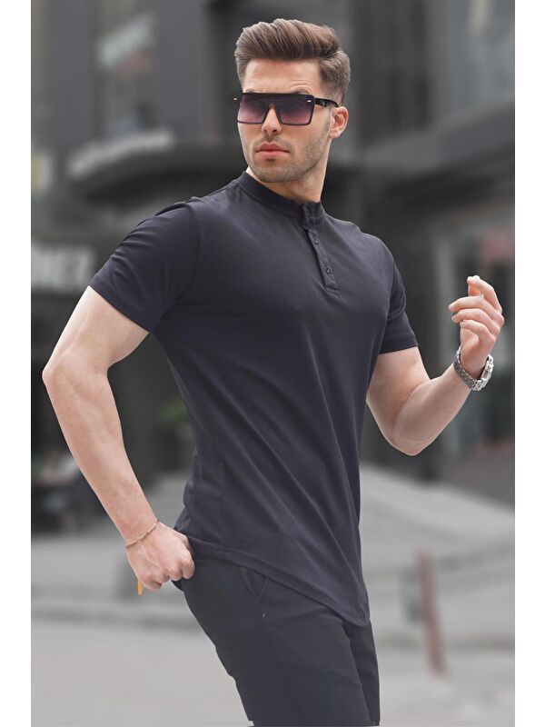 Madmext Siyah Polo Yaka Basic Erkek %100 Pamuk Tişört 6132