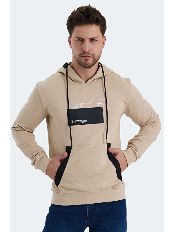 SLAZENGER Erkek Kapüşonlu Sweatshirt Hoodie Bej