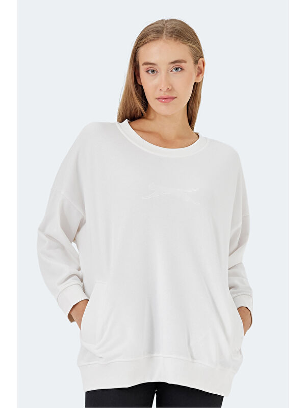SLAZENGER VIKENTI SW Kadın Beyaz Sweatshirt