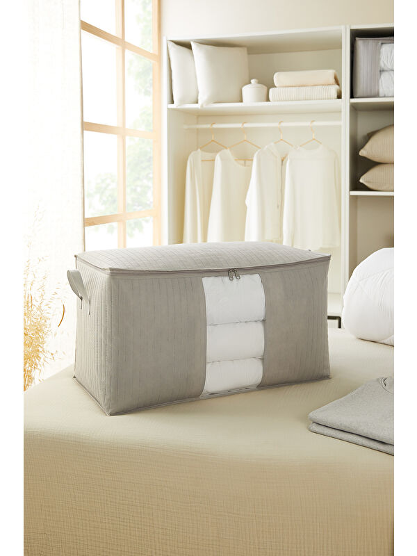 Ocean Home Textile Mega Boy Pvc Pencereli Gri Renk Kapitone Hurç 75 x 40 x 40 cm